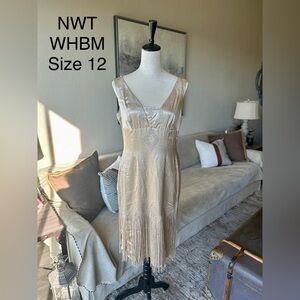 NWT WHBM champagne gold silk cocktail dress